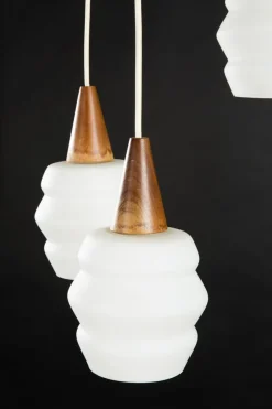 New Pamono Teak & Opaline Glass Cascading Boomerang Chandelier from Philips, 1950s