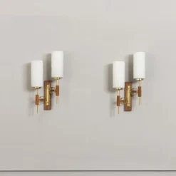 Sale Pamono Teak and Brass Wall Sconces in the style of Lunel, 1960s, Set of 2
