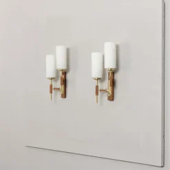 Sale Pamono Teak and Brass Wall Sconces in the style of Lunel, 1960s, Set of 2