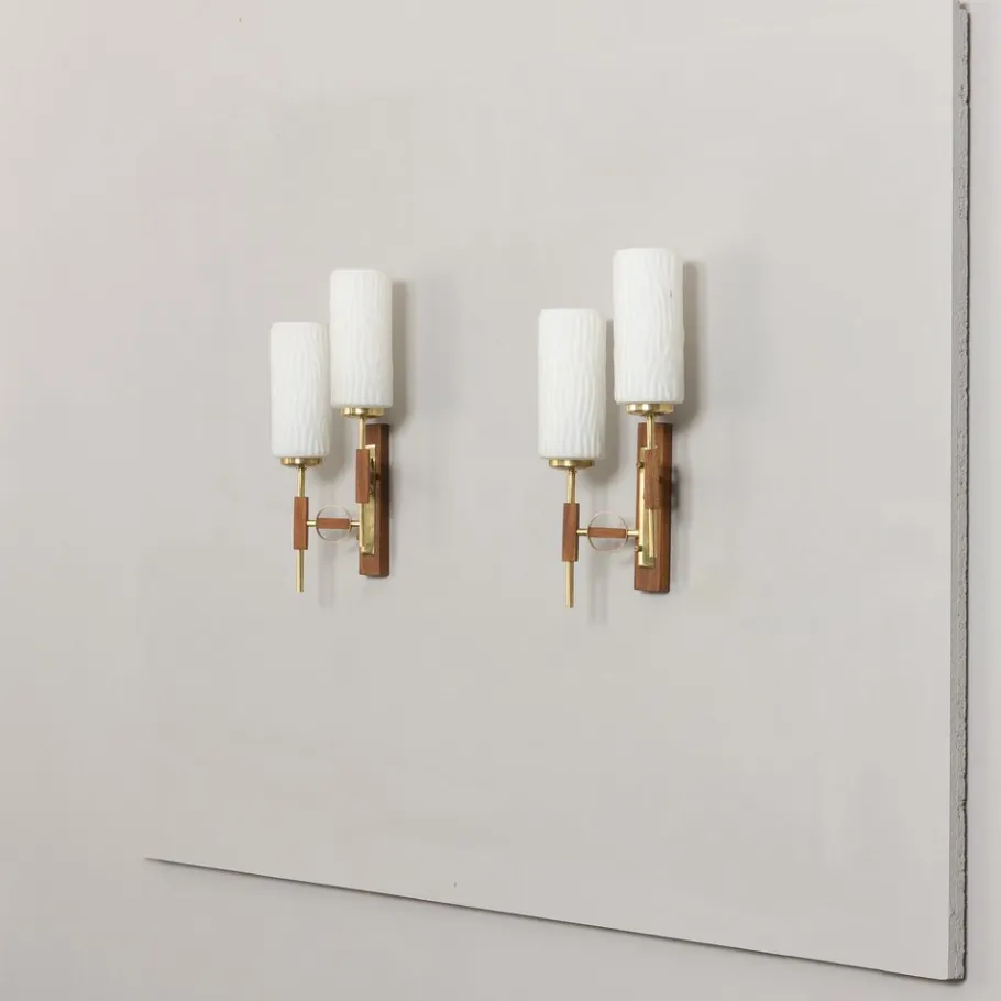 Sale Pamono Teak and Brass Wall Sconces in the style of Lunel, 1960s, Set of 2
