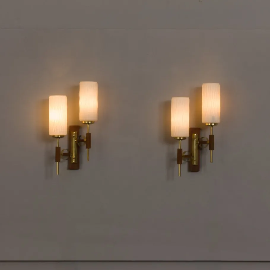 Sale Pamono Teak and Brass Wall Sconces in the style of Lunel, 1960s, Set of 2