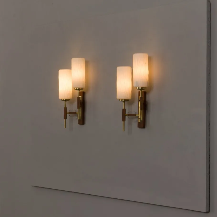 Sale Pamono Teak and Brass Wall Sconces in the style of Lunel, 1960s, Set of 2