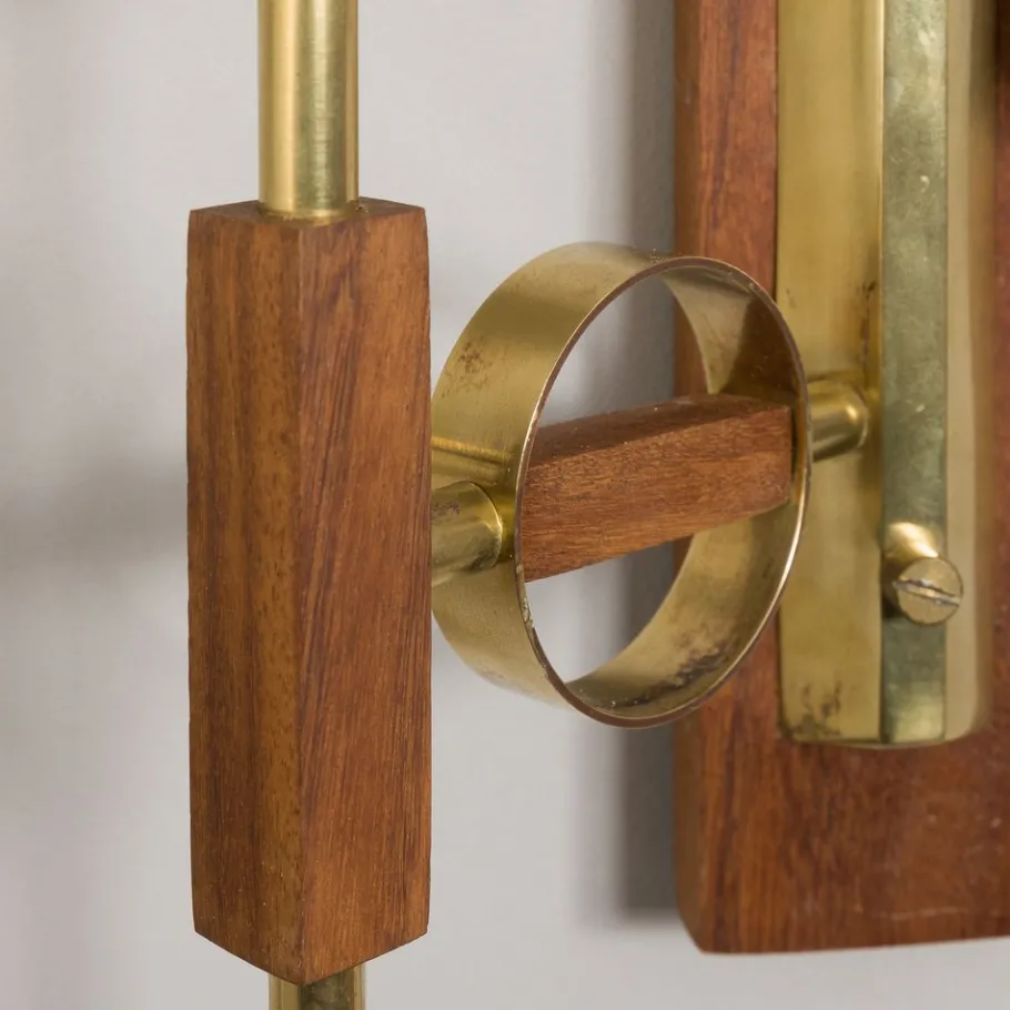 Sale Pamono Teak and Brass Wall Sconces in the style of Lunel, 1960s, Set of 2