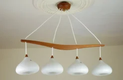 Best Pamono Teak and Glass Hanging Lamp, 1960s