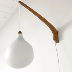 Hot Pamono Teak and Opaline Glass Sconce by Uno & Östen Kristiansson for Luxus, 1950s