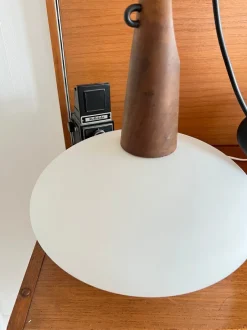 Best Pamono Teak and Opaline Glass Suspension by Uno and Östen Kristiansson for Luxus, Sweden, 1950s