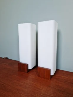 Discount Pamono Teak and White Opaline Wall Lights by Louis Kalff, 1960, Set of 2