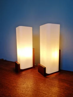 Discount Pamono Teak and White Opaline Wall Lights by Louis Kalff, 1960, Set of 2