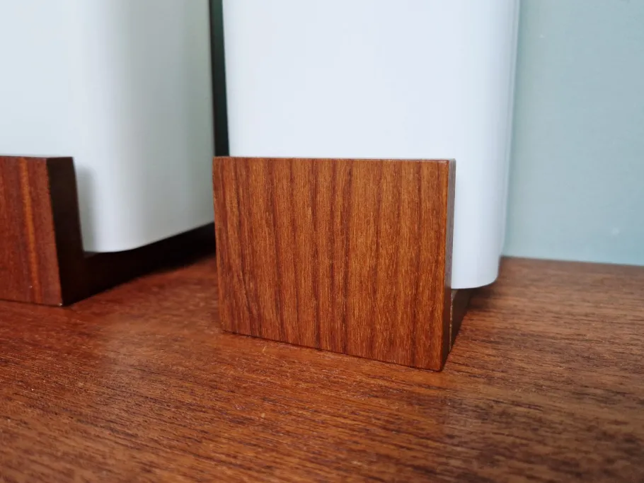 Discount Pamono Teak and White Opaline Wall Lights by Louis Kalff, 1960, Set of 2