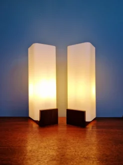 Discount Pamono Teak and White Opaline Wall Lights by Louis Kalff, 1960, Set of 2