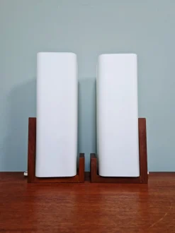 Discount Pamono Teak and White Opaline Wall Lights by Louis Kalff, 1960, Set of 2