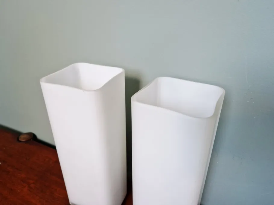 Discount Pamono Teak and White Opaline Wall Lights by Louis Kalff, 1960, Set of 2