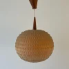 Discount Pamono Teak Ball Ceiling Lamp with Fabric Shade from Temde, Switzerland, 1960s