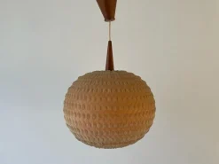 Discount Pamono Teak Ball Ceiling Lamp with Fabric Shade from Temde, Switzerland, 1960s