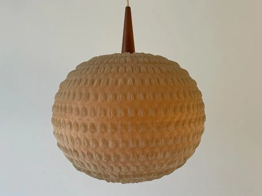 Discount Pamono Teak Ball Ceiling Lamp with Fabric Shade from Temde, Switzerland, 1960s