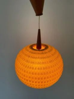 Discount Pamono Teak Ball Ceiling Lamp with Fabric Shade from Temde, Switzerland, 1960s