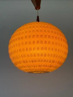 Discount Pamono Teak Ball Ceiling Lamp with Fabric Shade from Temde, Switzerland, 1960s