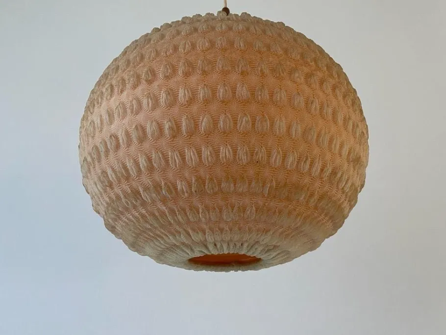 Discount Pamono Teak Ball Ceiling Lamp with Fabric Shade from Temde, Switzerland, 1960s
