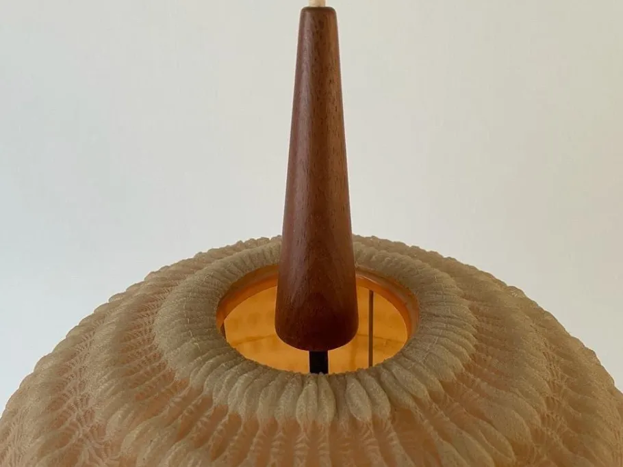 Discount Pamono Teak Ball Ceiling Lamp with Fabric Shade from Temde, Switzerland, 1960s