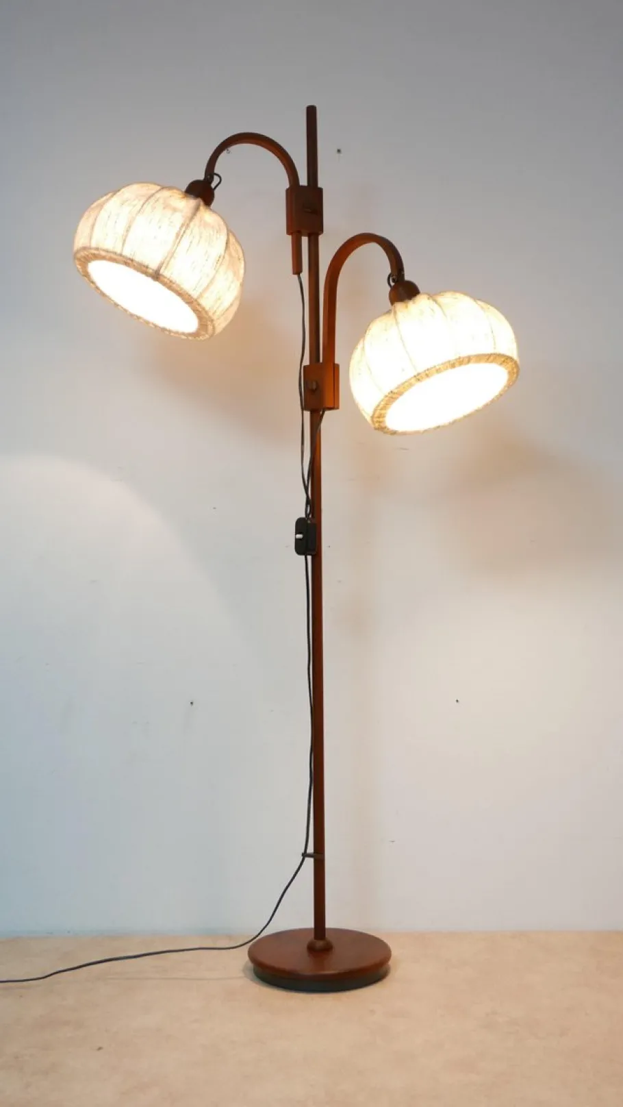 New Pamono Teakwood Double Floor Lamp from Domus, Denmark, 1970s