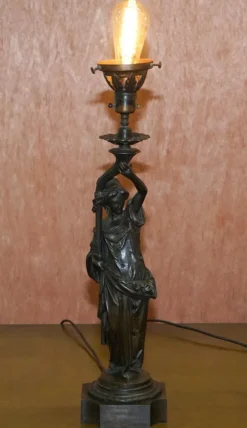 Online Pamono 19th Century French Art Nouveau Solid Bronze Table Lamps Depicting Women, Set of 2