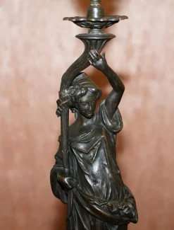 Online Pamono 19th Century French Art Nouveau Solid Bronze Table Lamps Depicting Women, Set of 2