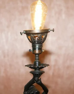 Online Pamono 19th Century French Art Nouveau Solid Bronze Table Lamps Depicting Women, Set of 2