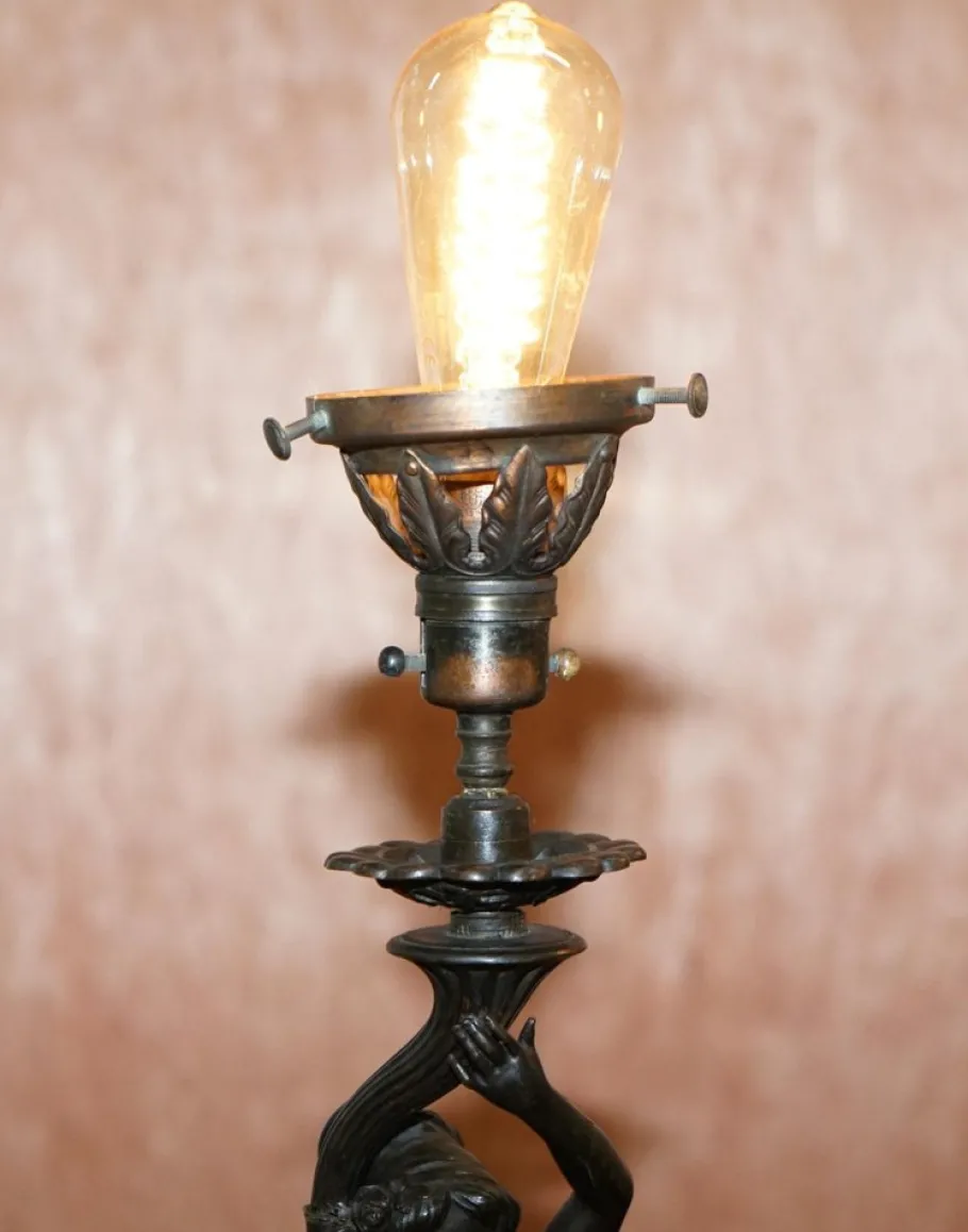 Online Pamono 19th Century French Art Nouveau Solid Bronze Table Lamps Depicting Women, Set of 2