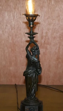 Online Pamono 19th Century French Art Nouveau Solid Bronze Table Lamps Depicting Women, Set of 2