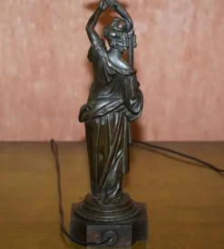 Online Pamono 19th Century French Art Nouveau Solid Bronze Table Lamps Depicting Women, Set of 2