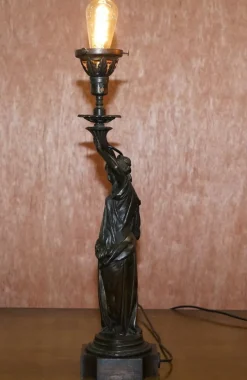 Online Pamono 19th Century French Art Nouveau Solid Bronze Table Lamps Depicting Women, Set of 2