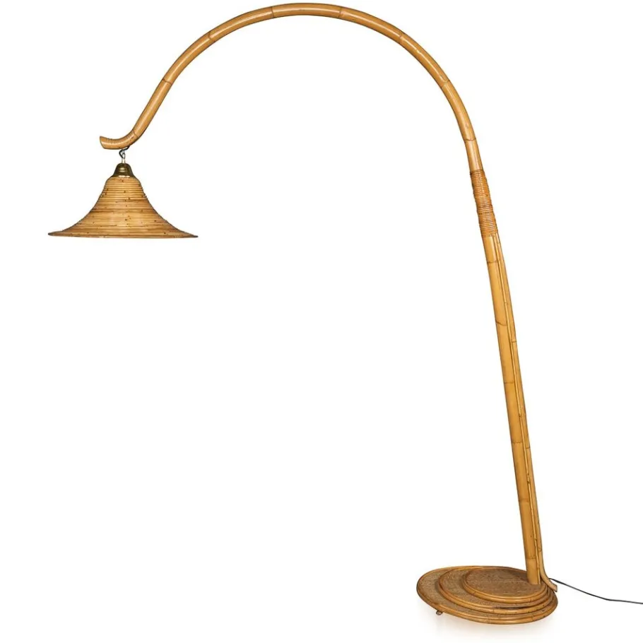 Pamono 20th Century Italian Bamboo Arc Floor Lamp by Vivai Del Sud, 1970s