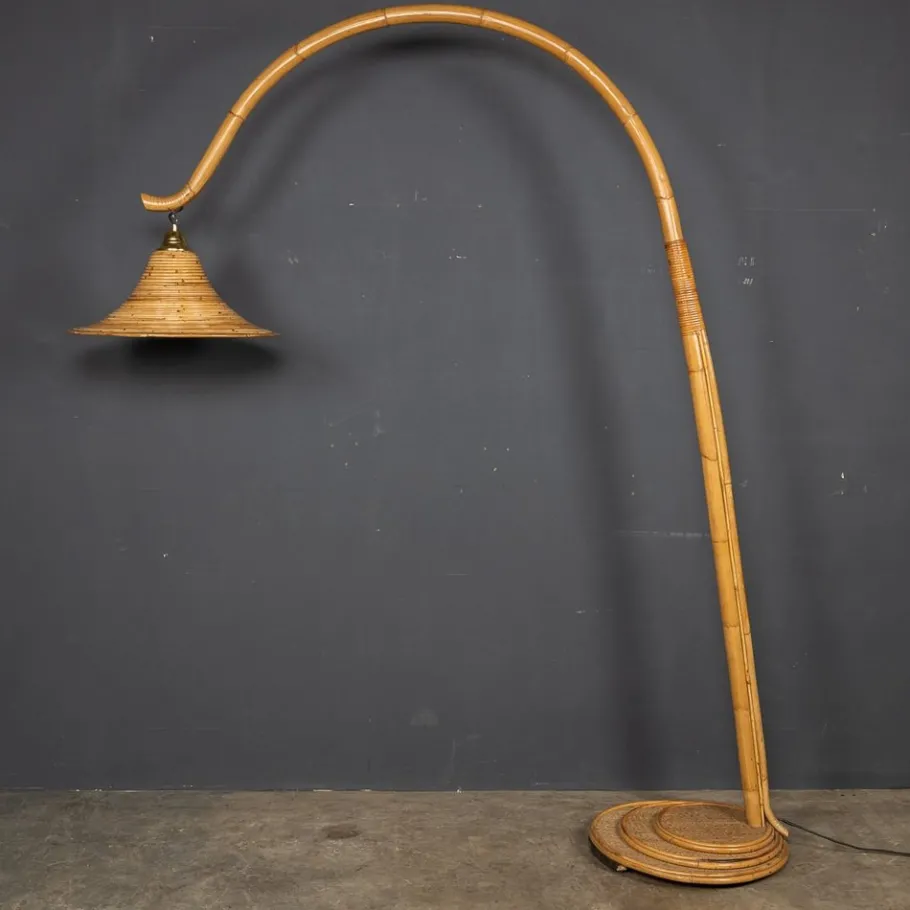 Pamono 20th Century Italian Bamboo Arc Floor Lamp by Vivai Del Sud, 1970s