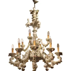 New Pamono 19th Century Italian 2-Tier Capodimonte Porcelain Chandelier with Roses
