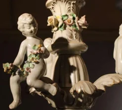 New Pamono 19th Century Italian 2-Tier Capodimonte Porcelain Chandelier with Roses