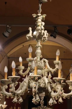 New Pamono 19th Century Italian 2-Tier Capodimonte Porcelain Chandelier with Roses