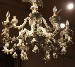 New Pamono 19th Century Italian 2-Tier Capodimonte Porcelain Chandelier with Roses