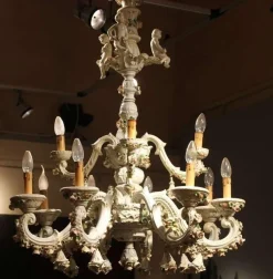 New Pamono 19th Century Italian 2-Tier Capodimonte Porcelain Chandelier with Roses