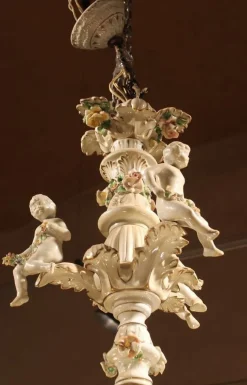 New Pamono 19th Century Italian 2-Tier Capodimonte Porcelain Chandelier with Roses