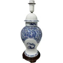 Pamono 20th Century Limoges France Porcelain Table Lamp with Blue Dragon