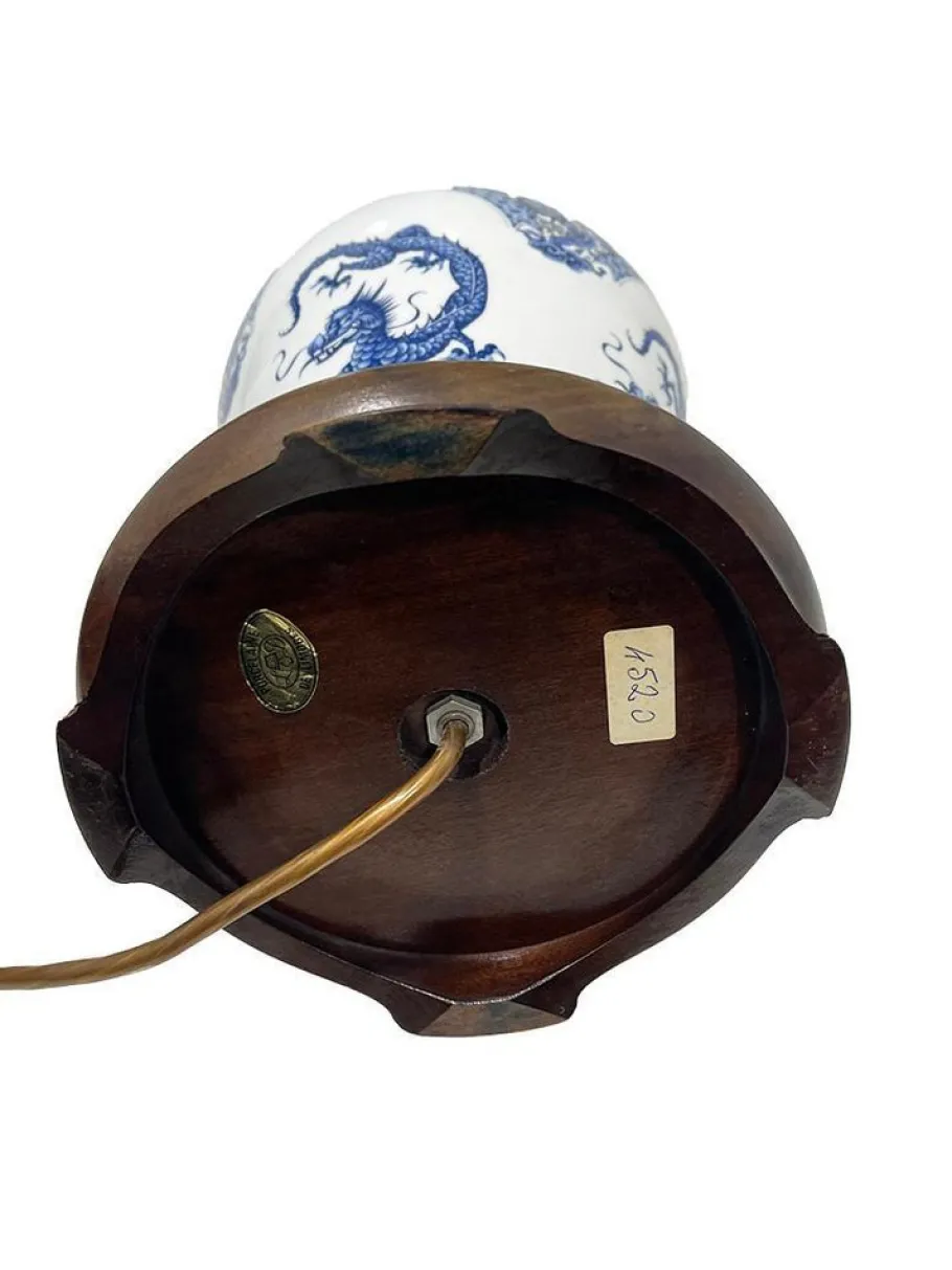 Pamono 20th Century Limoges France Porcelain Table Lamp with Blue Dragon