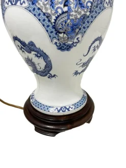 Pamono 20th Century Limoges France Porcelain Table Lamp with Blue Dragon