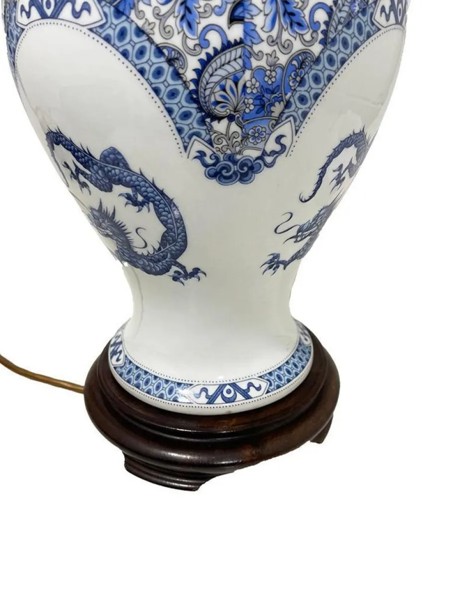 Pamono 20th Century Limoges France Porcelain Table Lamp with Blue Dragon