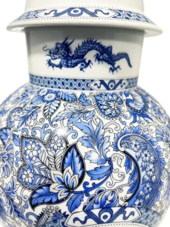 Pamono 20th Century Limoges France Porcelain Table Lamp with Blue Dragon