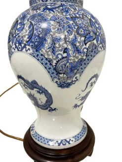 Pamono 20th Century Limoges France Porcelain Table Lamp with Blue Dragon