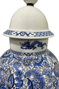 Pamono 20th Century Limoges France Porcelain Table Lamp with Blue Dragon