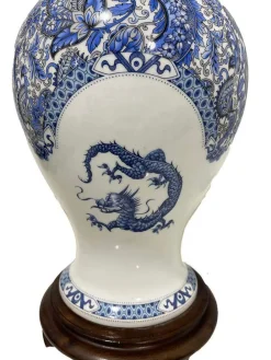 Pamono 20th Century Limoges France Porcelain Table Lamp with Blue Dragon