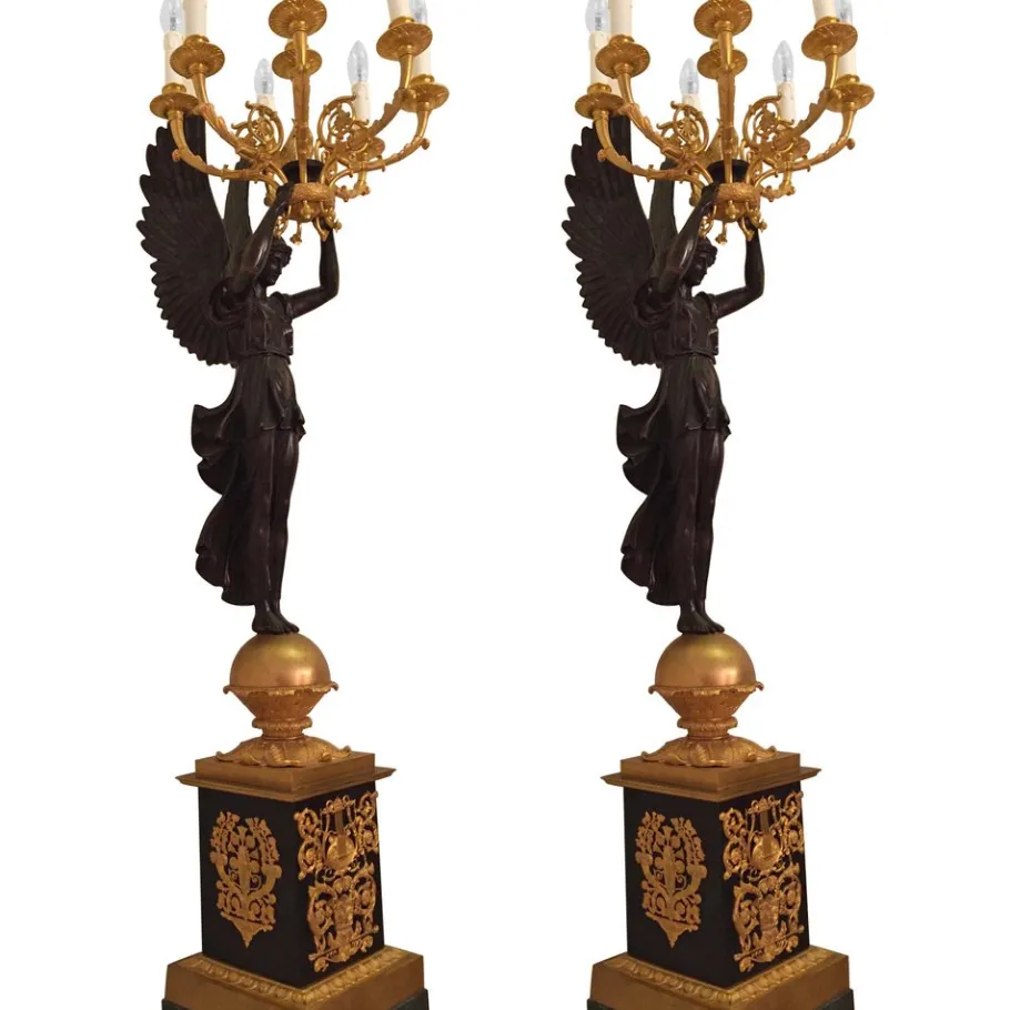 Pamono 20th Century Princely Candleholder Floor Lights in style of Pierre Philippe Thomire, 1980s, Set of 2