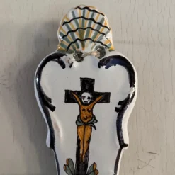 Outlet Pamono 18th Century Wall-Mounted Holy Water Font in Polychrome Earthenware by by Mario Bellini from the Nevers Factory, 1970