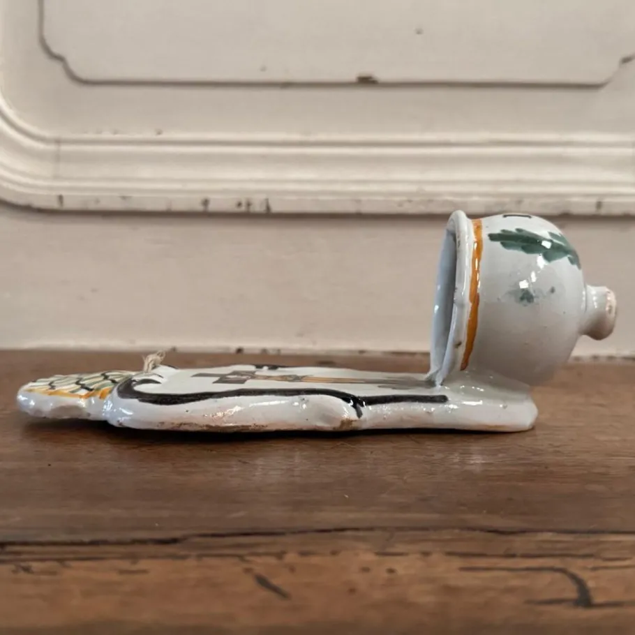 Outlet Pamono 18th Century Wall-Mounted Holy Water Font in Polychrome Earthenware by by Mario Bellini from the Nevers Factory, 1970